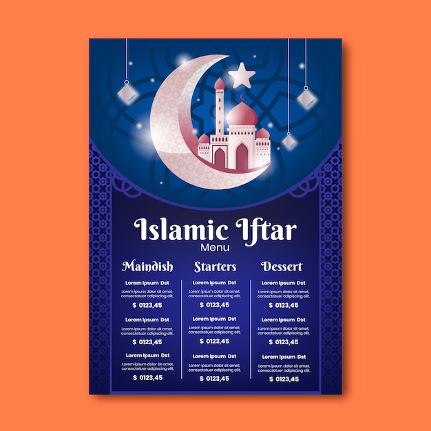 Vektor islamische iftar-menüvorlage