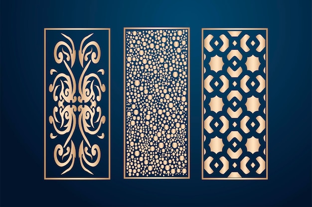 Islamische lasergeschnittene Zierplattenvorlagen setzen dekorative Spitzenmuster Vektor