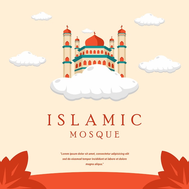 Islamische moschee pastellfarbenes grußplakat-vorlagendesign