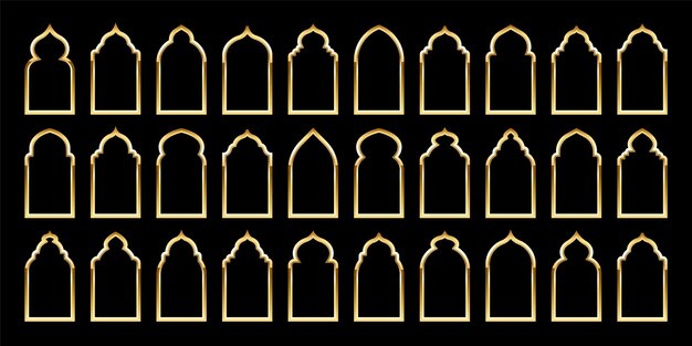 Islamische Rahmen im orientalischen Stil goldene arabische Formen Fenster und Bögen traditionelle Zierbanner