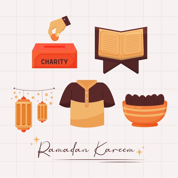 Islamische ramadan-elementsammlungen in flacher illustration