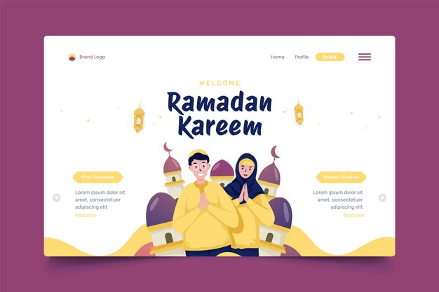 Vektor islamische ramadan kareem illustration auf der landing page design