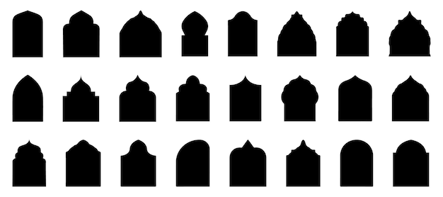 Vektor islamische türsilhouette-kollektion arabische tür- und fensterform-ikonen