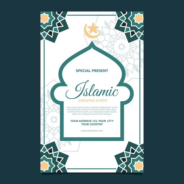 Islamische Veranstaltungseinladungskarten-Rahmen-Hintergrund-einfaches flaches Design