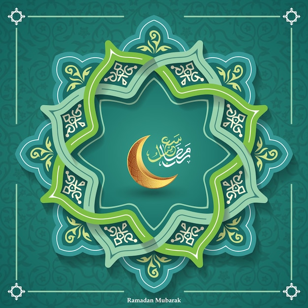 Islamischer halbmond mit ramadan kareem moschee und eid golden half moon musterhintergrund