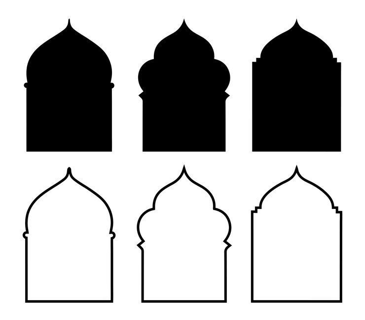 Vektor islamisches fenster-symbol-satz islamische fenster-vektor-satz symbol-illustration