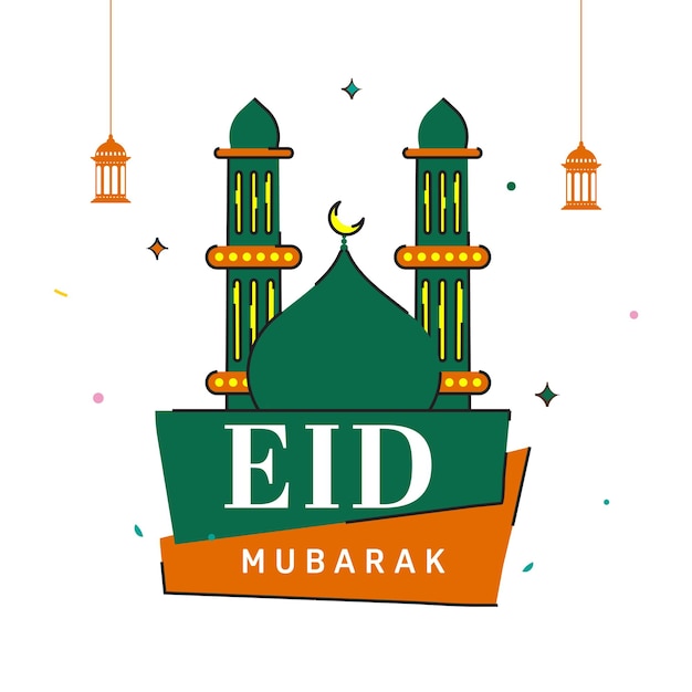 Islamisches Fest der Feier des Eid Mubarak Konzept mit Moschee und hängende Laterne Illustration