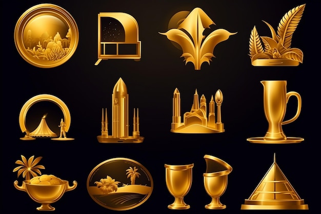 Islamisches Gold in goldenen Ramadan-Ikonen-Set