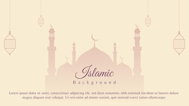 Islamisches hintergrunddesign mit moschee und laterne in pastellfarbener islamischer vektorillustration