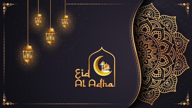 Vektor islamisches opferfest eid al adha mubarak grußhintergrunddesign mit mandala verziert