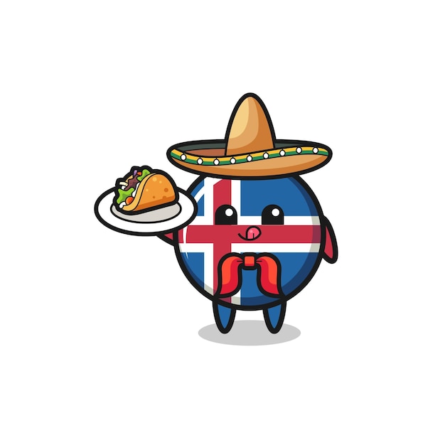 Vektor island-flagge mexikanisches kochmaskottchen, das einen niedlichen taco-entwurf hält