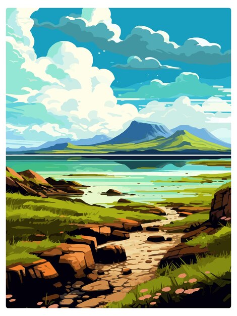 Vektor isle of eigg schottland vintage reiseposter souvenir postkarte porträtgemälde wpa illustration