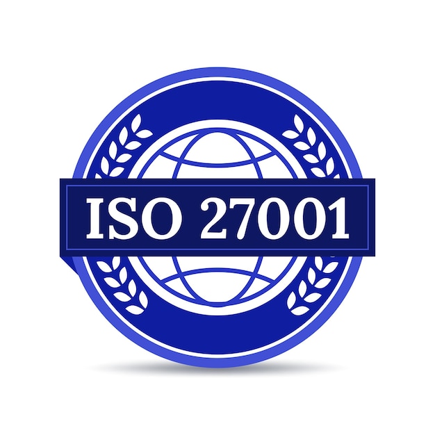 Iso 27001 international standardization organization label-badge-design. flacher farbvektor.