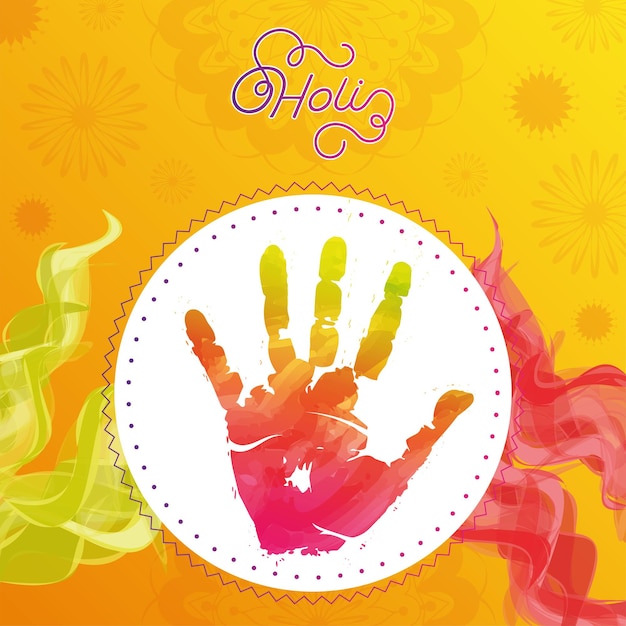 Isolierte bemalte Hand auf dem Etikett Holi Festival Vector