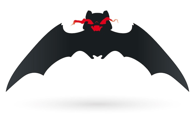 Isolierte dunkle silhouette einer vampirfledermaus, die mit ausgebreiteten flügeln über weißem hintergrund fliegt