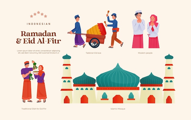 Isolierte flache Gestaltung Indonesische Aktivität Ramadan und Eid al Fitr Illustration