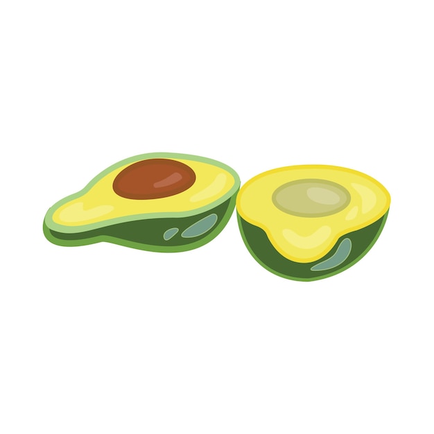 Isolierte ganze und halbe avocado auf weiß flache vektorillustration in einem realistischen stil