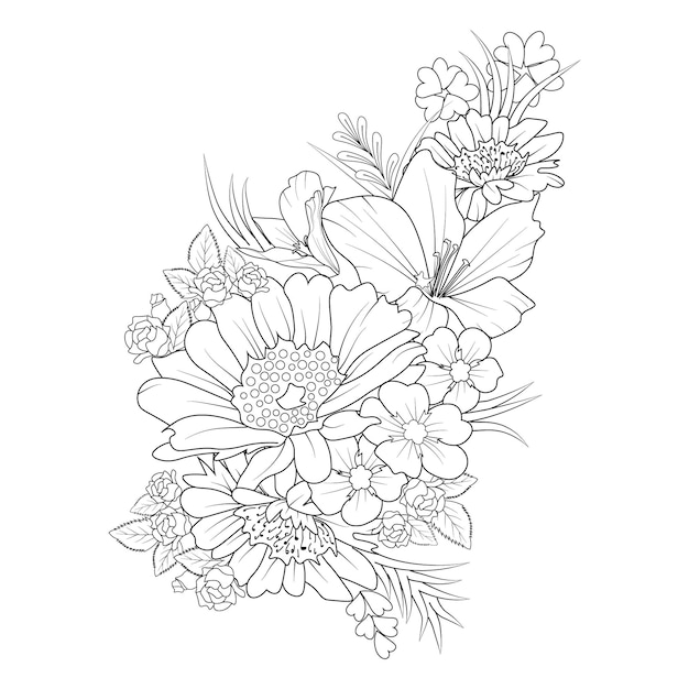 Isolierte handgezeichnete doodle floral zentangle bleistiftskizze vektorillustration botanische sammlung