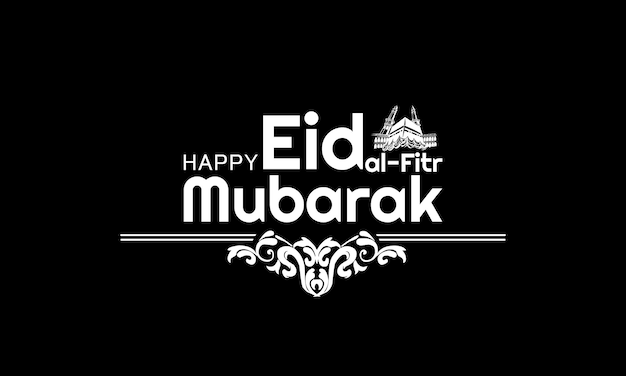 Isolierte kalligrafie von happy eid mubarak mit schwarzem hintergrund