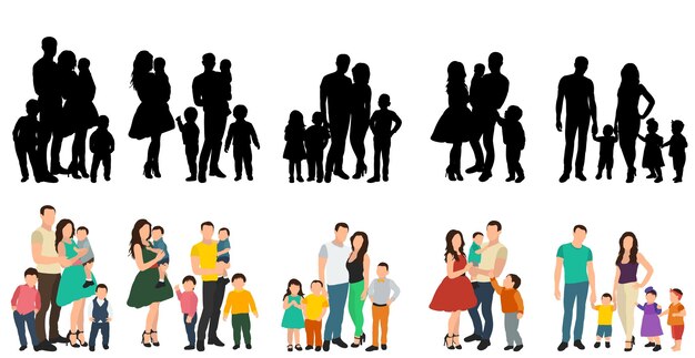 Isolierte Menschen mit Kindern Familienset