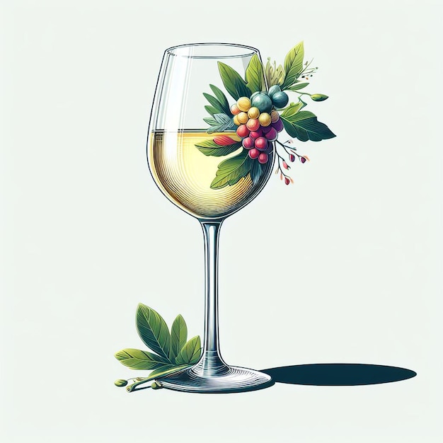 Isolierte moderne glas frische fruchtige köstliche trauben weißwein vektor illustration ikonen zeichnung