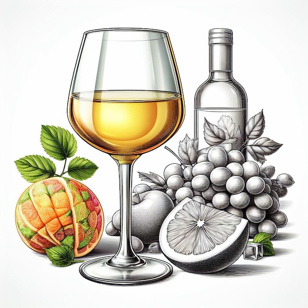 Vektor isolierte moderne glas frische fruchtige köstliche trauben weißwein vektor illustration ikonen zeichnung