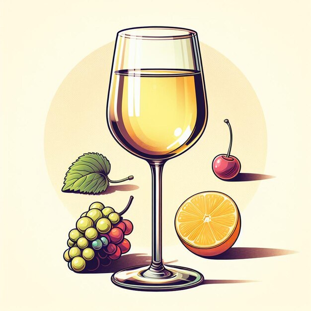 Isolierte moderne glas frische fruchtige köstliche trauben weißwein vektor illustration ikonen zeichnung