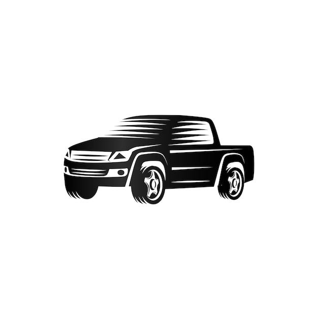 Isolierte monochrome gravur stil pickup trucks logo autos logo schwarz farbe automobil fahrzeug vektor illustration