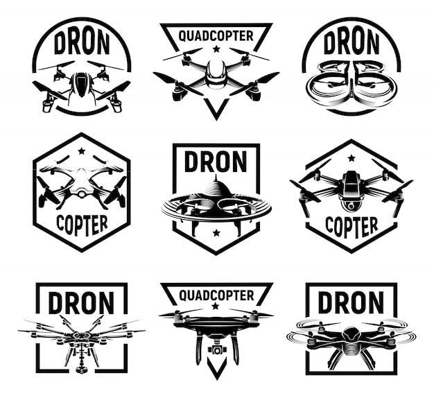 Vektor isolierte monochrome quadrocopter-logosammlung