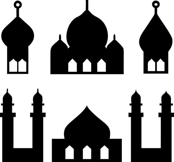 Vektor isolierte schwarze silhouette einer moschee-sammlung schwarze silhouette moschee vektor-illustration