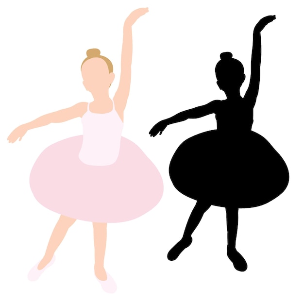 Vektor isolierte silhouette eines ballerina-balletts eines kleinen mädchens