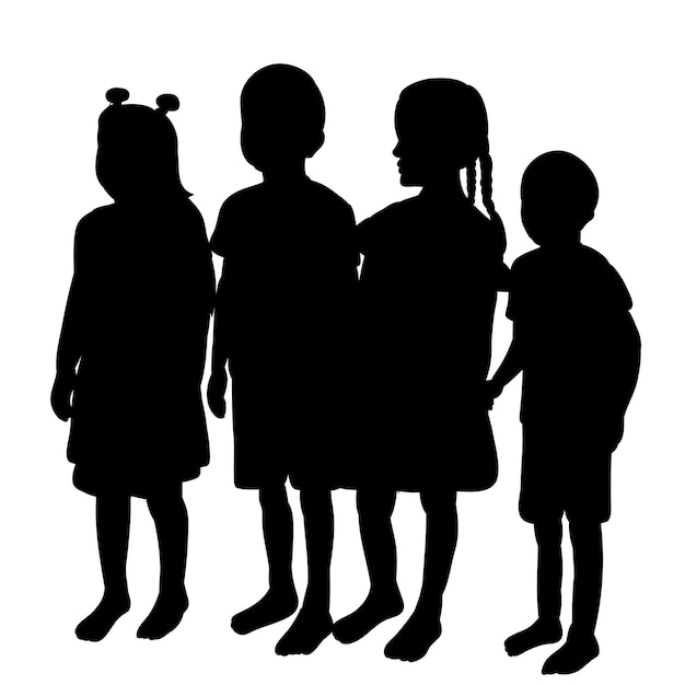 Isolierte silhouette kinder stehen gruppenmenge