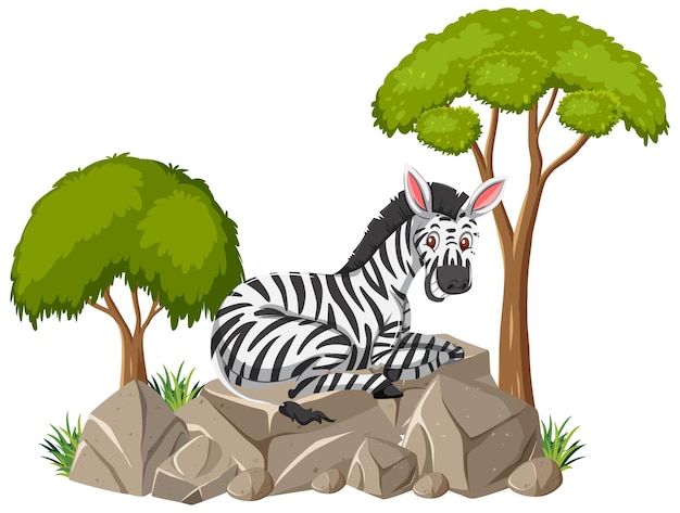Isolierte szene mit einem auf stein liegenden zebra