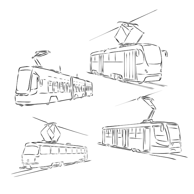 Isolierte vektor-illustration einer straßenbahn schwarze silhouette auf weißem hintergrund straßenbahn-vektor