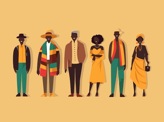 Isolierte Vektorillustration von Afrikanern, Afroamerikanern, dunkelhäutigen Männern und Frauen