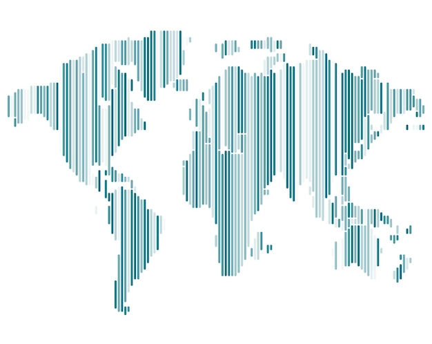 Isolierte Weltkarte der blauen Farbe von Linien auf weißer Hintergrunderdvektorillustration