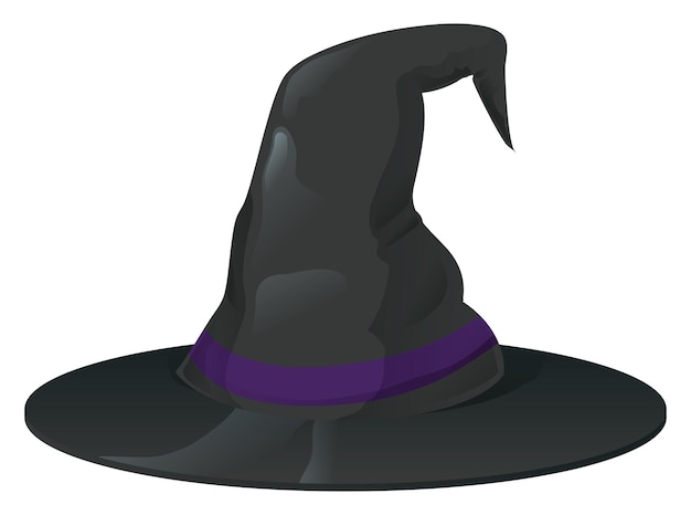 Isolierter dunkler hexenhut mit violettem band auf weißem hintergrund