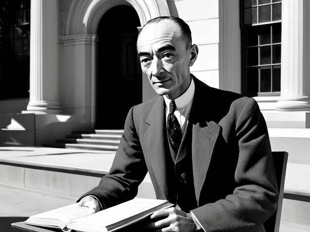 Vektor isolierter oppenheimer mit buch im harvard university hall-vektor