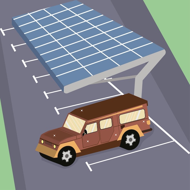 Isoliertes 3d-jeep-fahrzeug auf einem parkplatz vektor-illustration