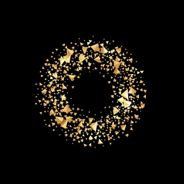 Isoliertes abstraktes goldenes Kreislogo rund glänzende luxuriöse brillante Dreiecke Logo glitzernd