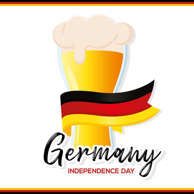 Vektor isoliertes bierglas mit schaum und flagge deutschlands vektorillustration