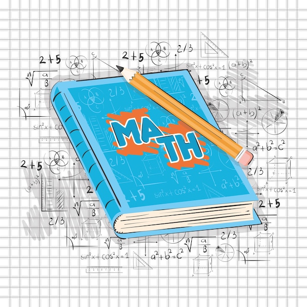 Vektor isoliertes mathematikbuch mit bleistift und formeln mathematikklassenkonzept vektorillustration