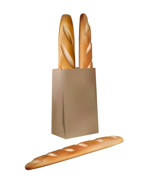 Isoliertes realistisches Bild von langem Brot frisches Brot köstliche Illustration köstliches Brot Design