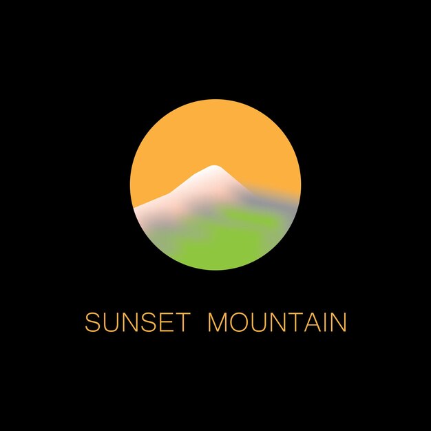 Isoliertes rundes Sonnenuntergang-Vektorlogo Bergsilhouette Minimalistischer Abendhimmel