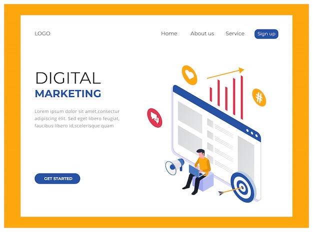 Isometric digital marketing landing page