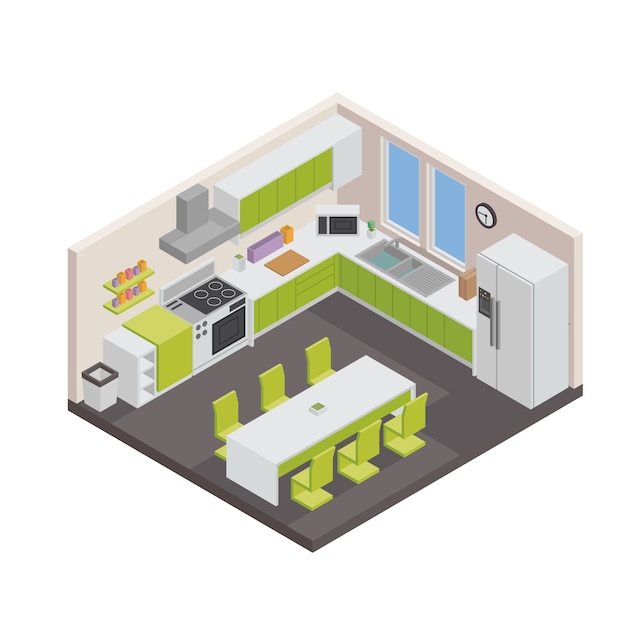 &quot;Isometric Kitchen Interior Illustration&quot;