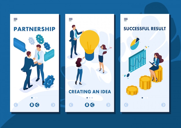 Isometric template app geschäftskonzept der teamarbeit zur erstellung einer lösung, smartphone-apps