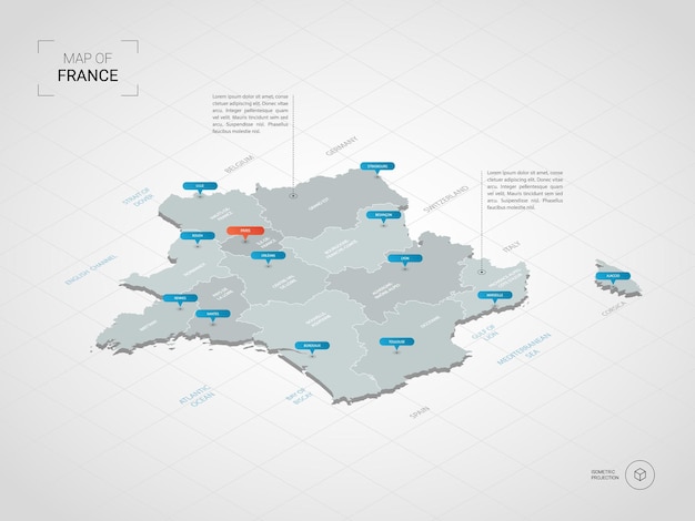 Isometrische 3d-frankreich-karte.