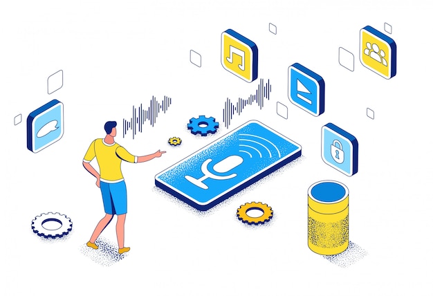 Isometrische 3d-illustration der sprachsteuerung