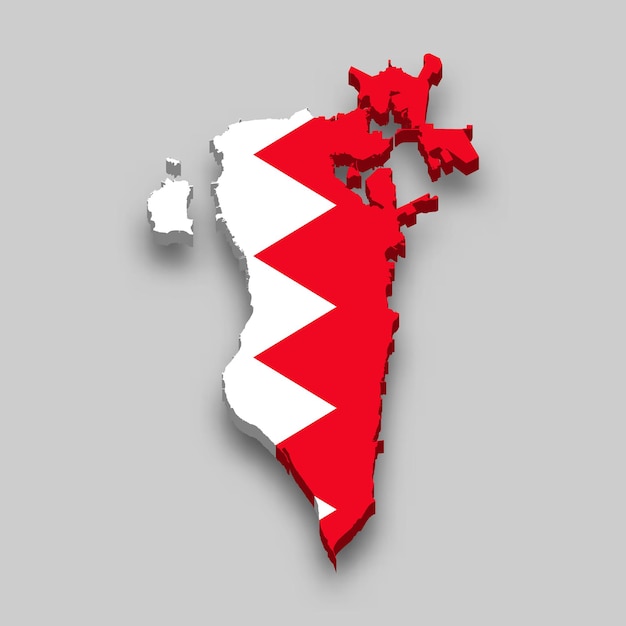 Isometrische 3D-Karte von Bahrain mit Nationalflagge.